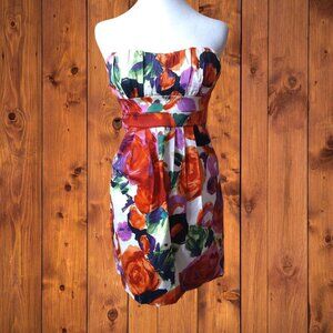 XOXO Women's Size 6 Strapless Floral Mini Dress With Padded Bra/Pockets Colorful